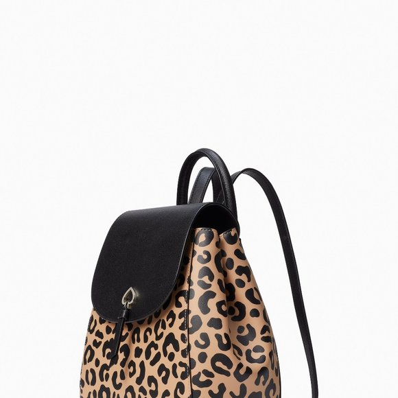 New Kate Spade Adel Leopard Print Medium Flap Backpack Leather Neutral Multi - Picture 3 of 5